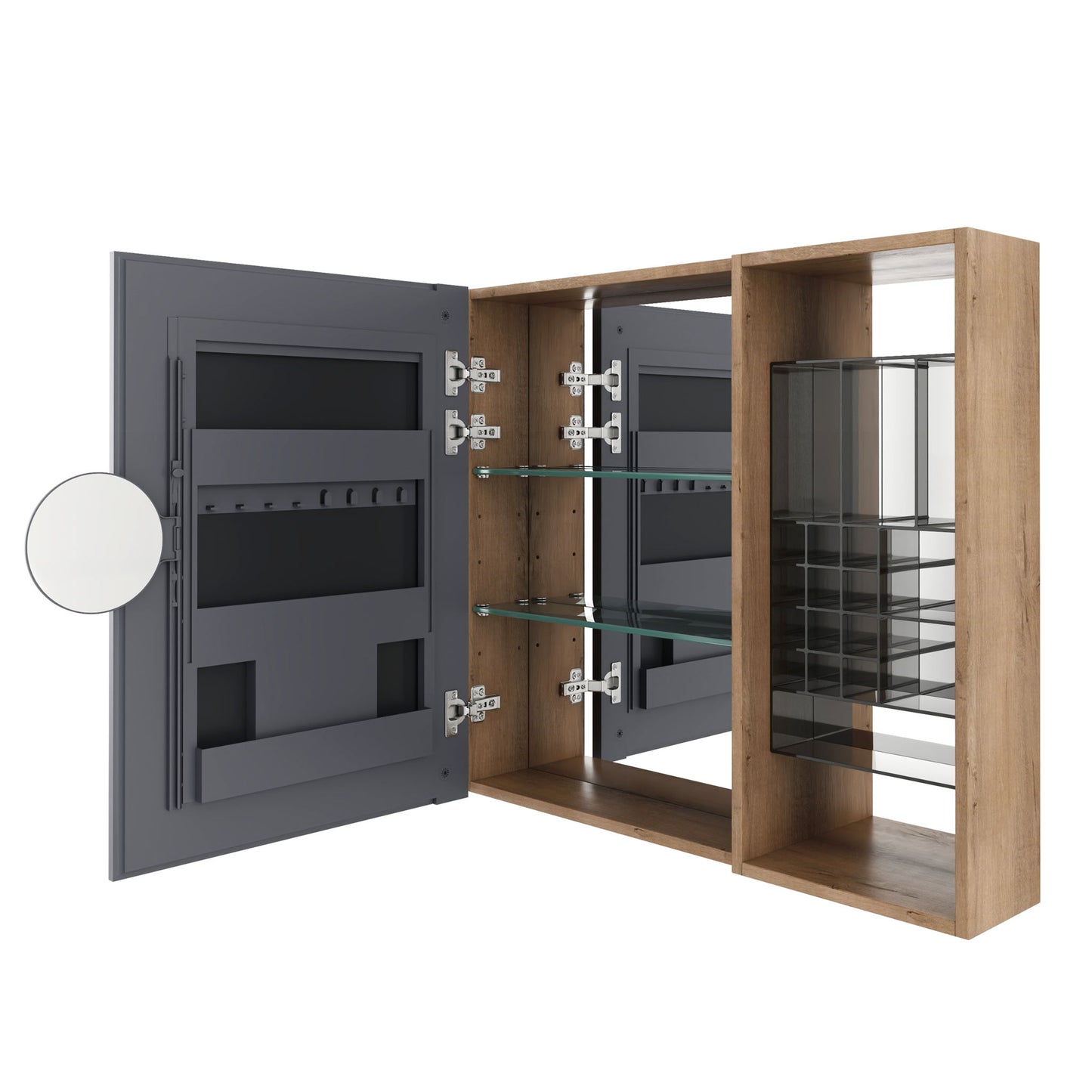 Wall Mounted Bathroom Mirror Cabinet With Adjustable Shelves Storage Cabinet - Imitative Oak