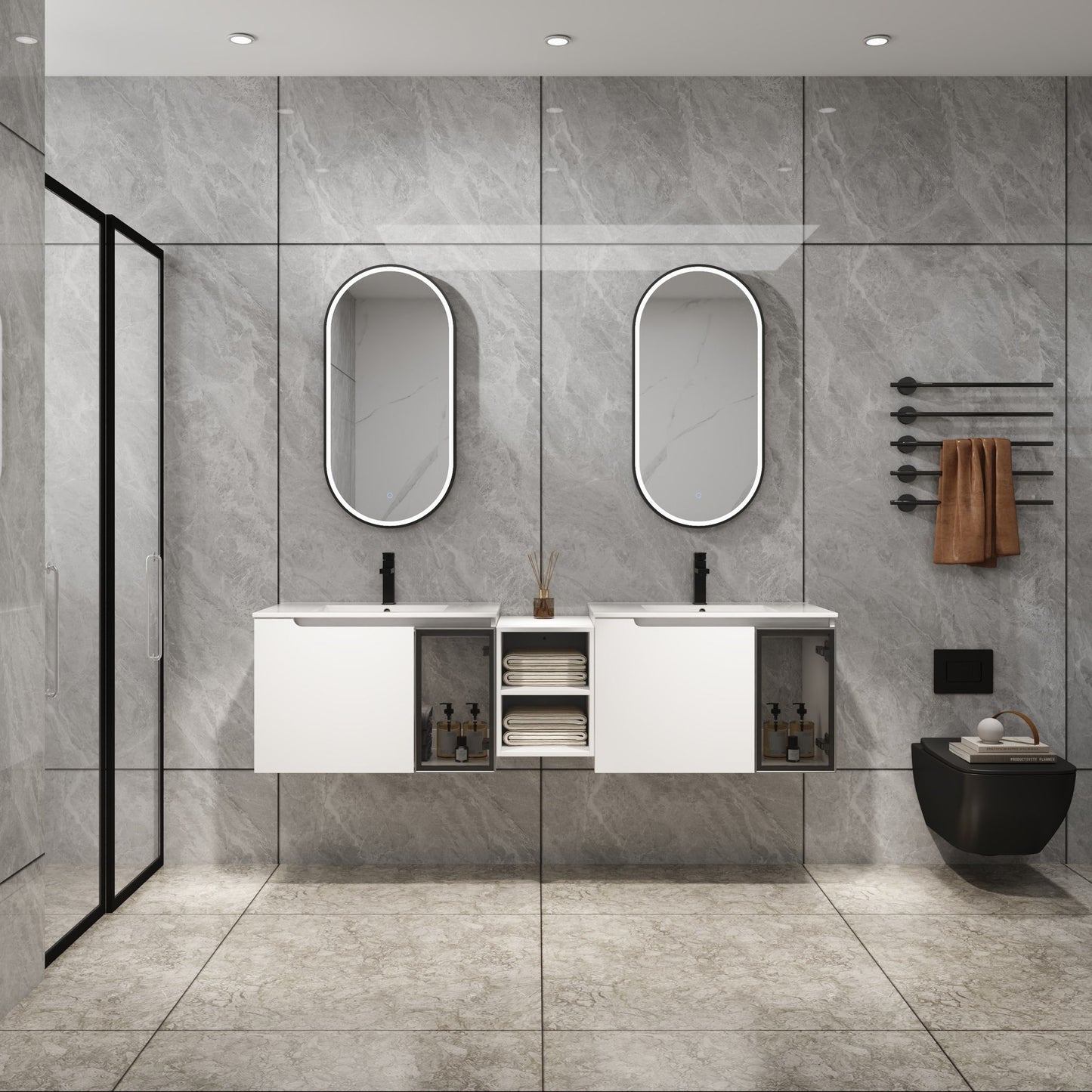 Wall Mounted Bathroom Vanity With Sink, Soft Close Doors, Cabinet & Half Door