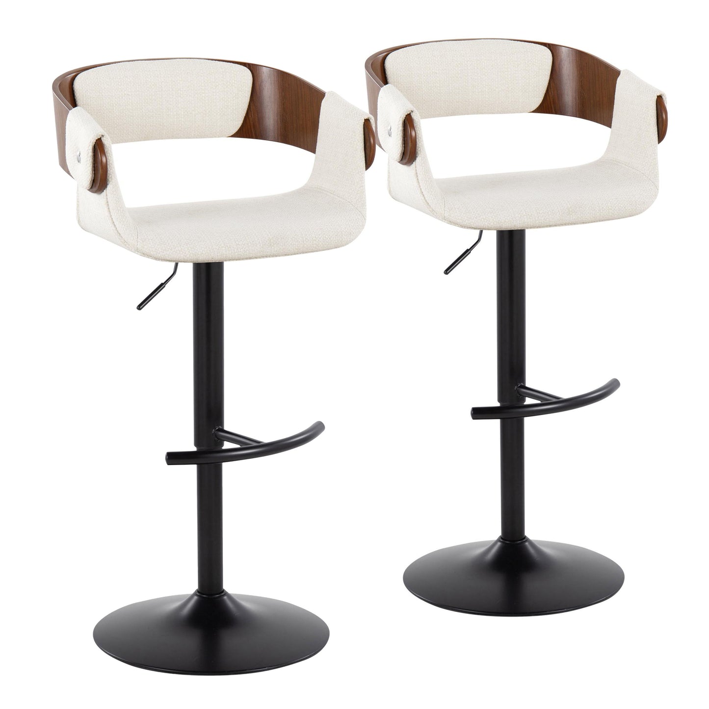 Elisa - Mid Century Modern Adjustable Barstool With Swivel & Rounded T Footrest (Set of 2)