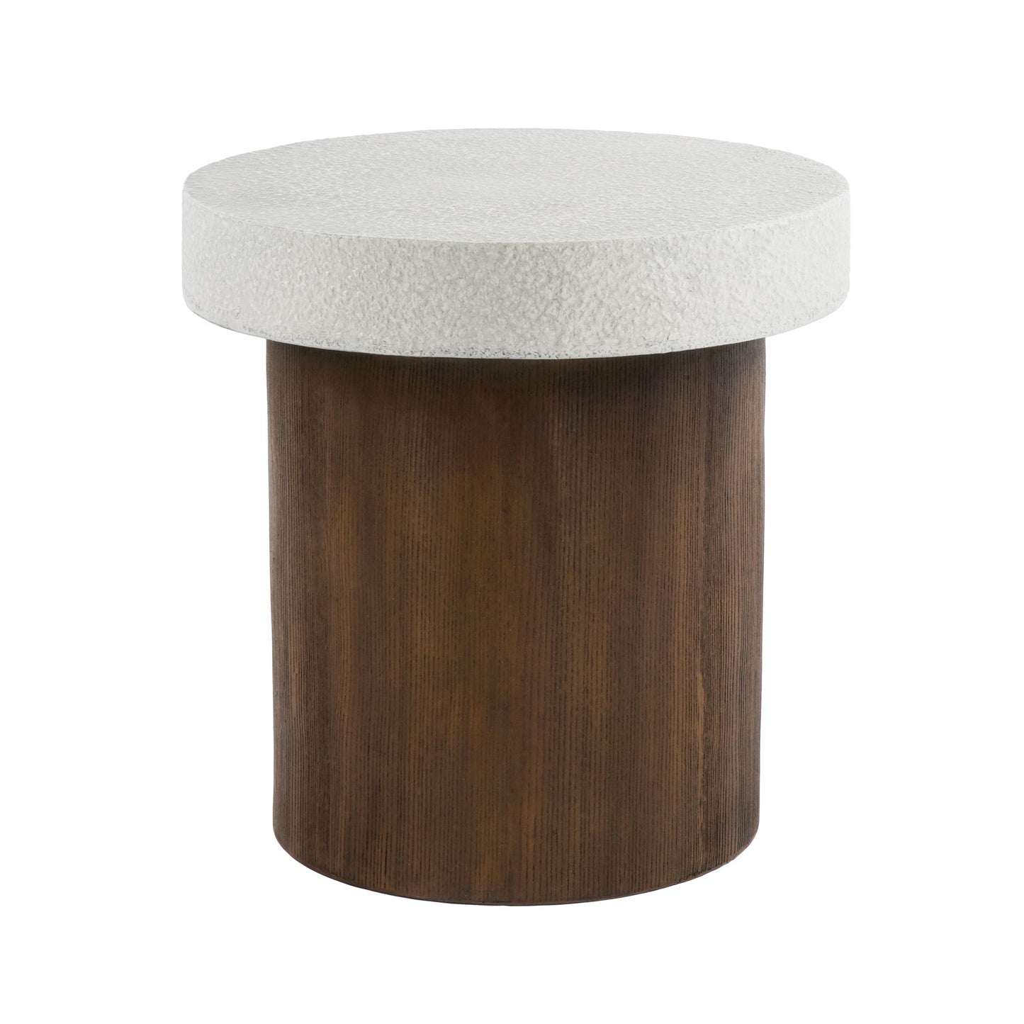 Mgo Cylindrical Side Table With Faux Stone Top And Wood Faux Base - Antique White / Natural