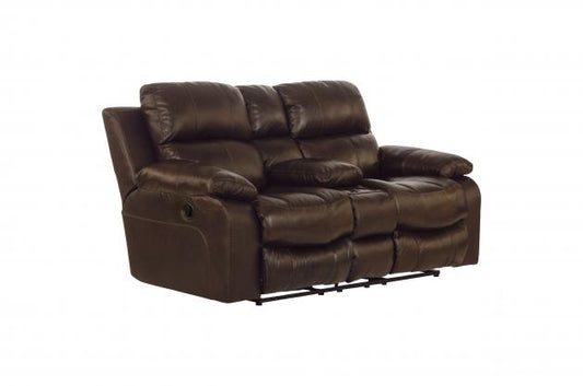 Catnapper Positano Reclining Console Loveseat w/Storage & Cupholders in Cocoa