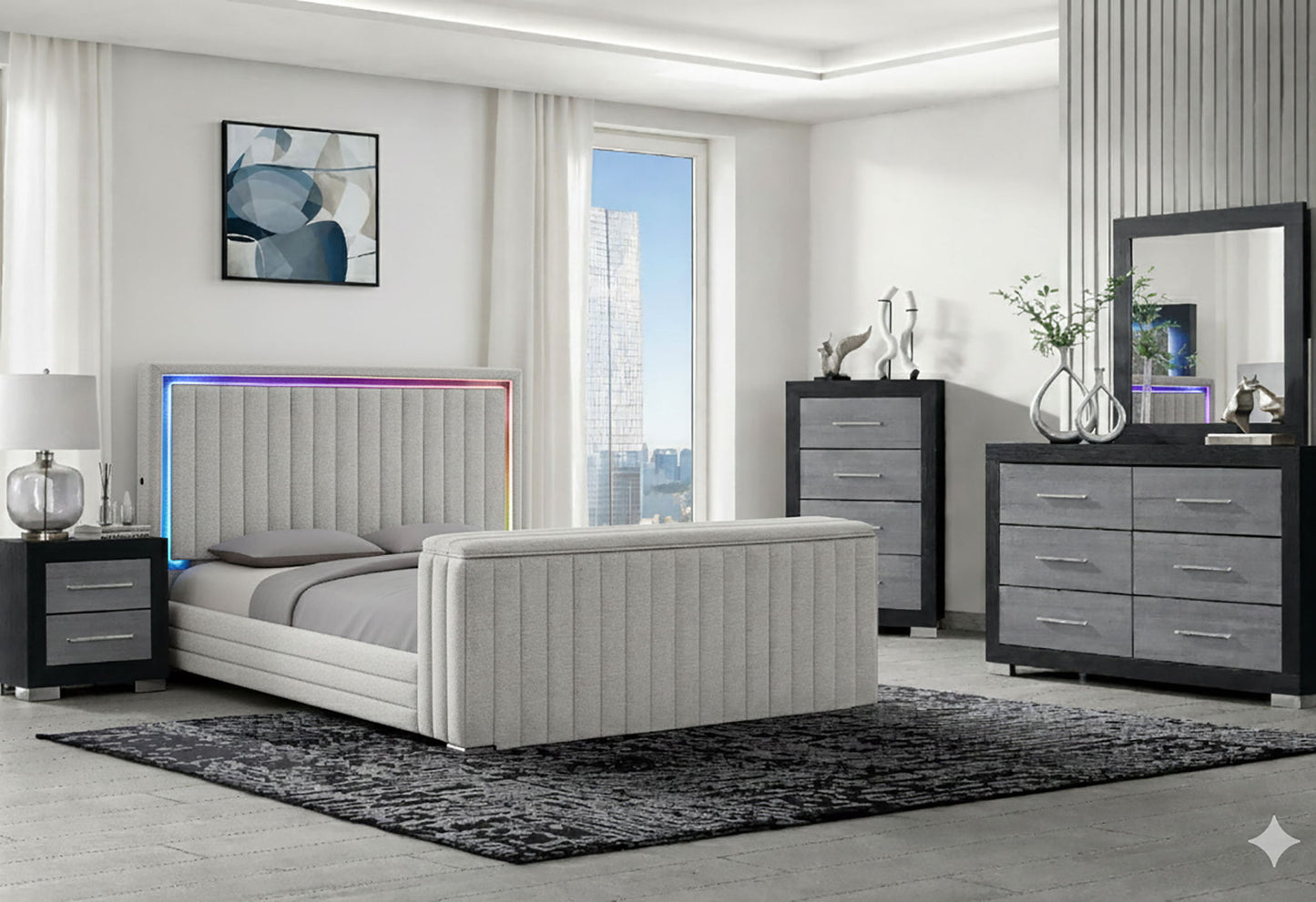 Elias - 5 Piece Queen Bedroom Set Regular Footboard - Black / Dark Gray