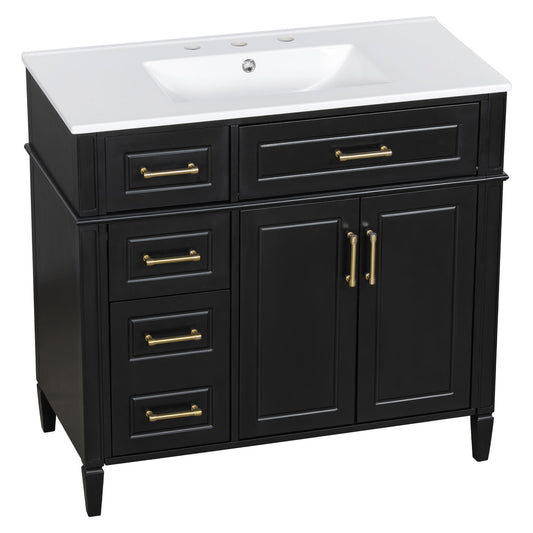 Bathroom Vanity With Sink, 4 Drawers, 2 Doors