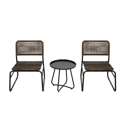 Patio Furniture Set 3 Piece Mixture Pattern PE Rattan Steel Frame And Modern Round Table - Brown / Black