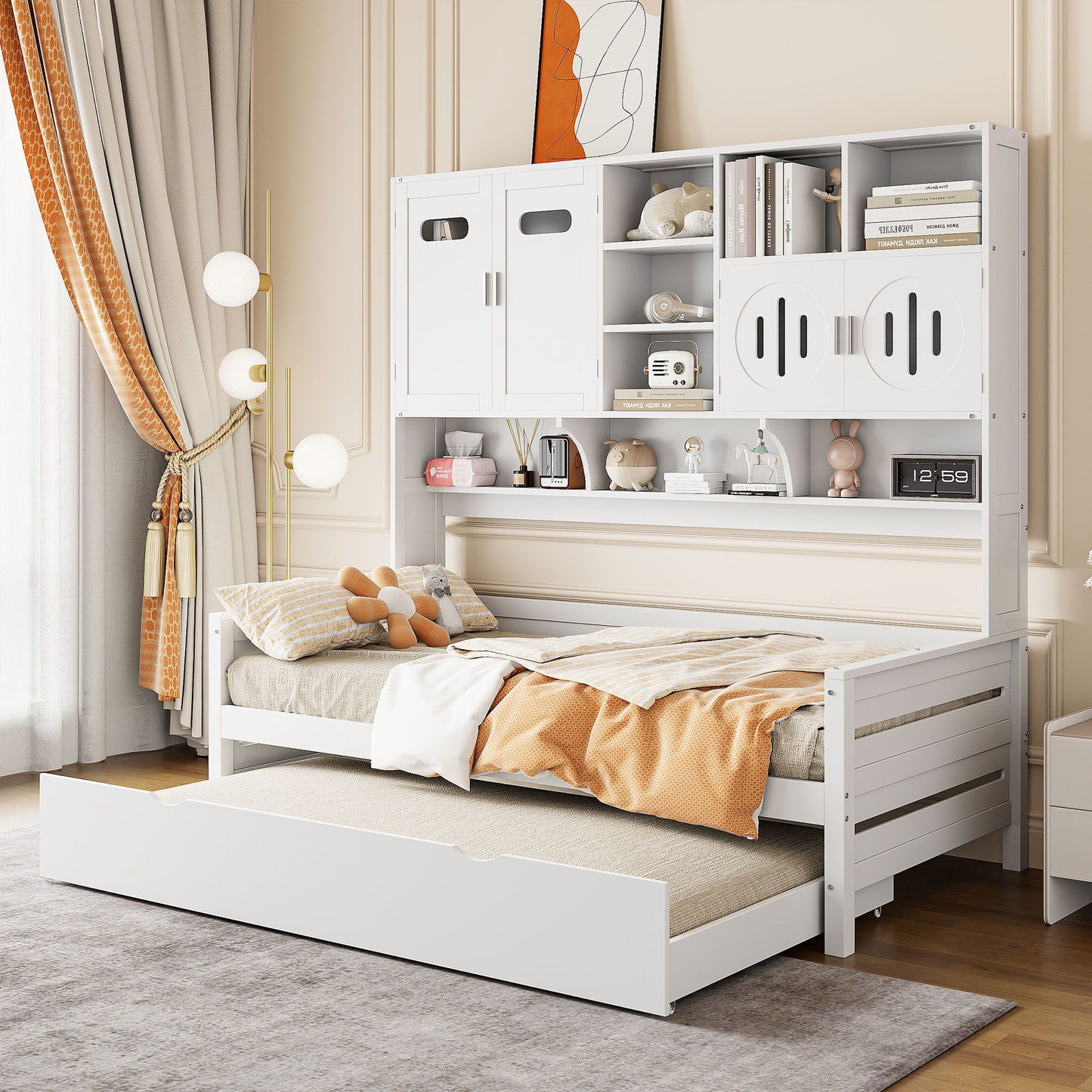 Daybed With All-In-One Cabinet And Shelf