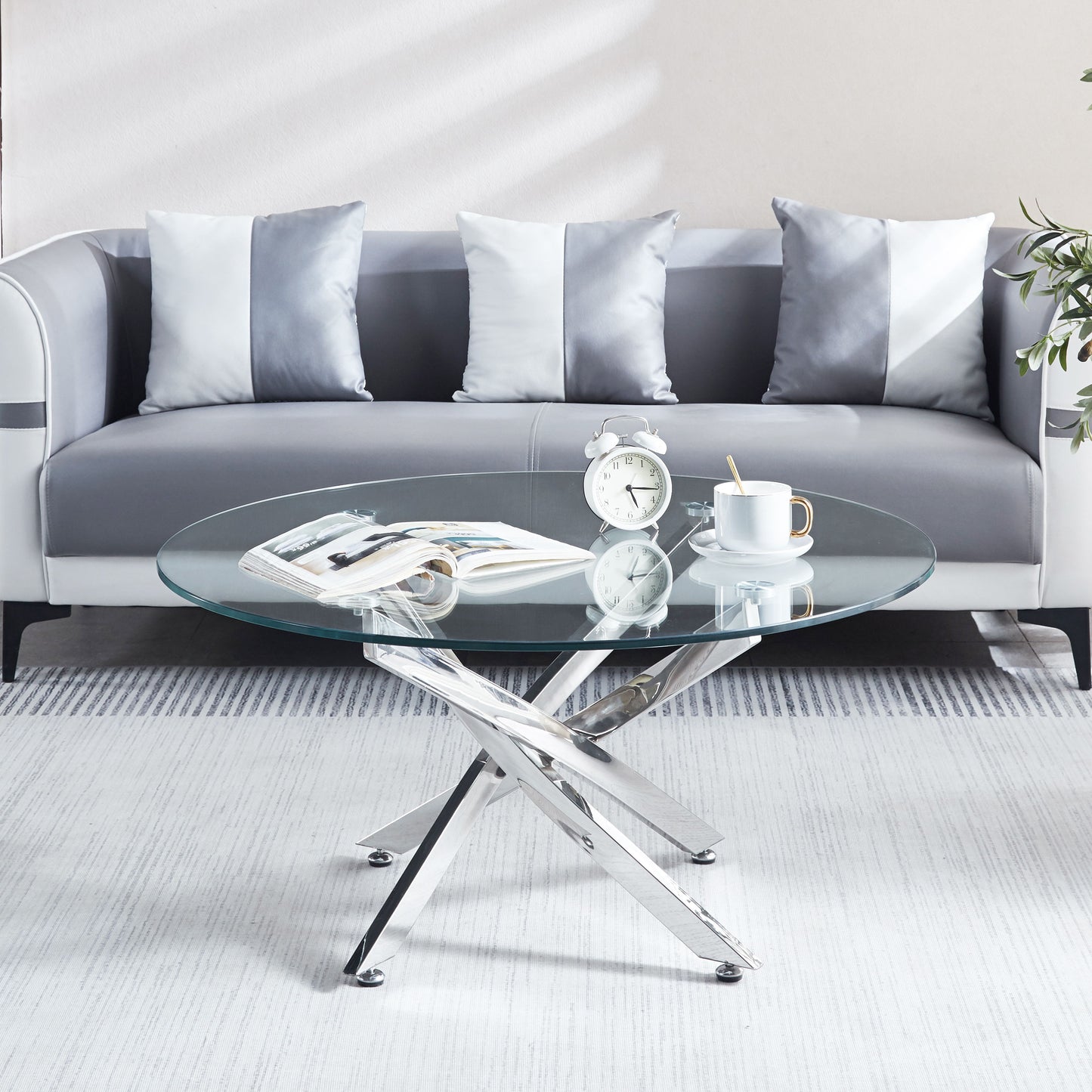 Modern Round Tempered Glass Coffee Table With Chrome Legs