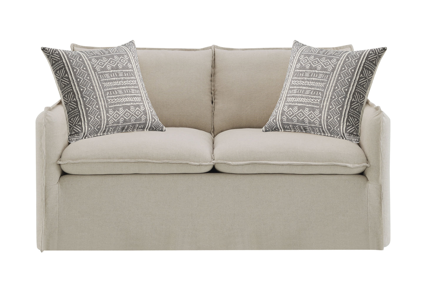 Upendo - Pattern Linen Loveseat With 2 Toss Pillows - Beige