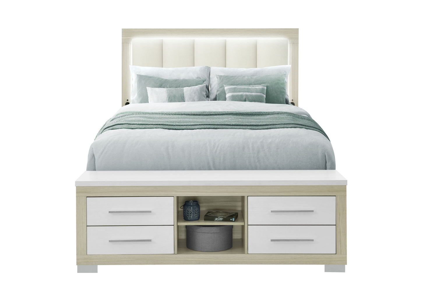 Emma - Queen Bed Footboard And Slats - Natural / White