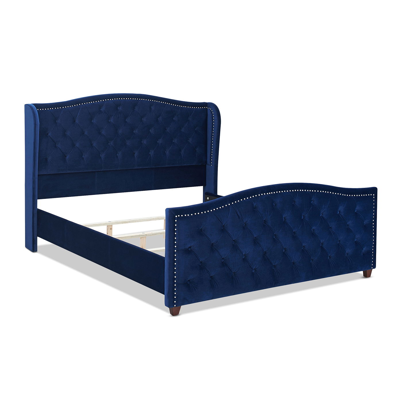 Marcella - King Upholstered Shelter Headboard Bed Set - Navy Blue