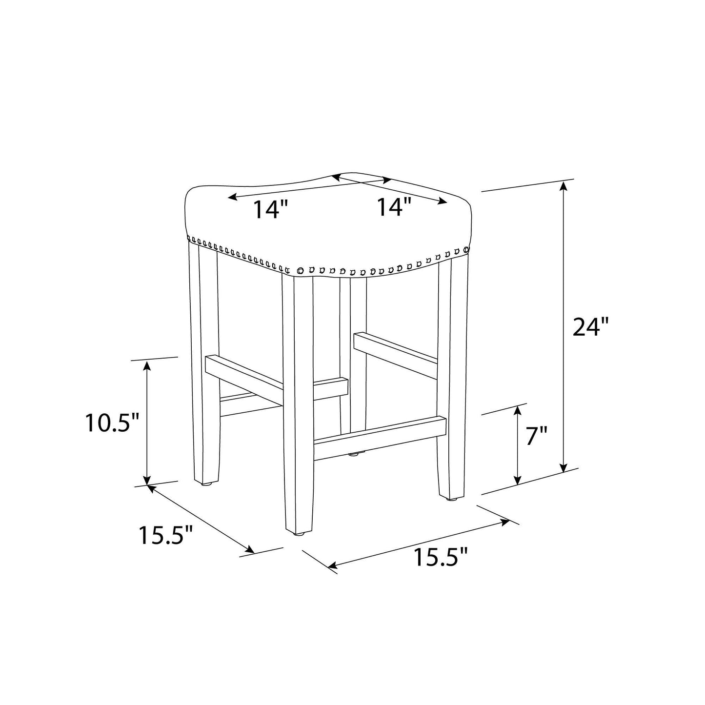 Upholstered Counter Height Bar Stool With Brass Nailhead Trim - Beige / Brown