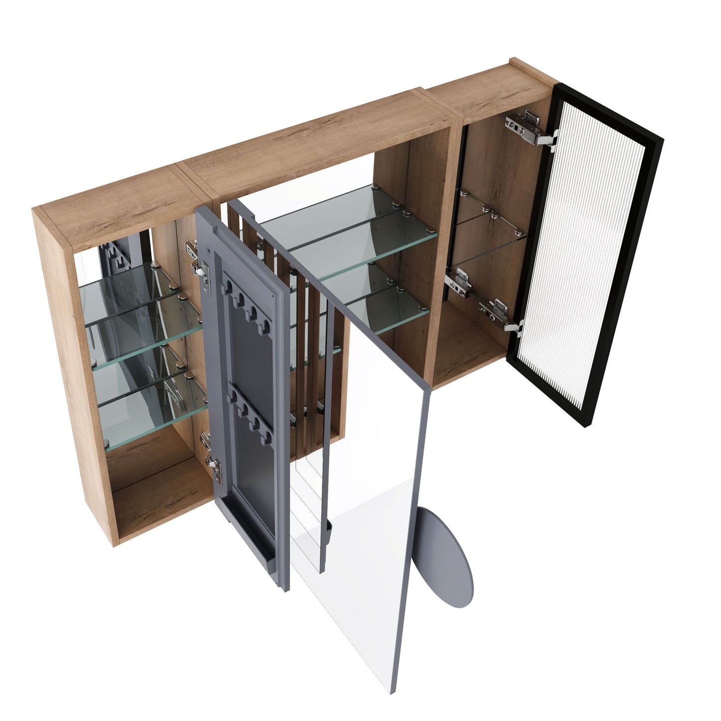 Wall Mounted Bathroom Mirror Cabinet With Soft Close Door, Adjustable Shelves - Imitative Oak