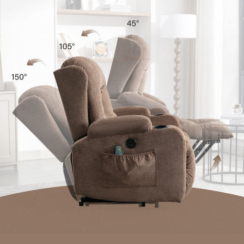 Power Lift Recliner Chair Recliners for Elderly with Heat and Massage Recliner Chair for Living Room with Infinite Position and Side Pocket,USB Charge Port(BROWN)