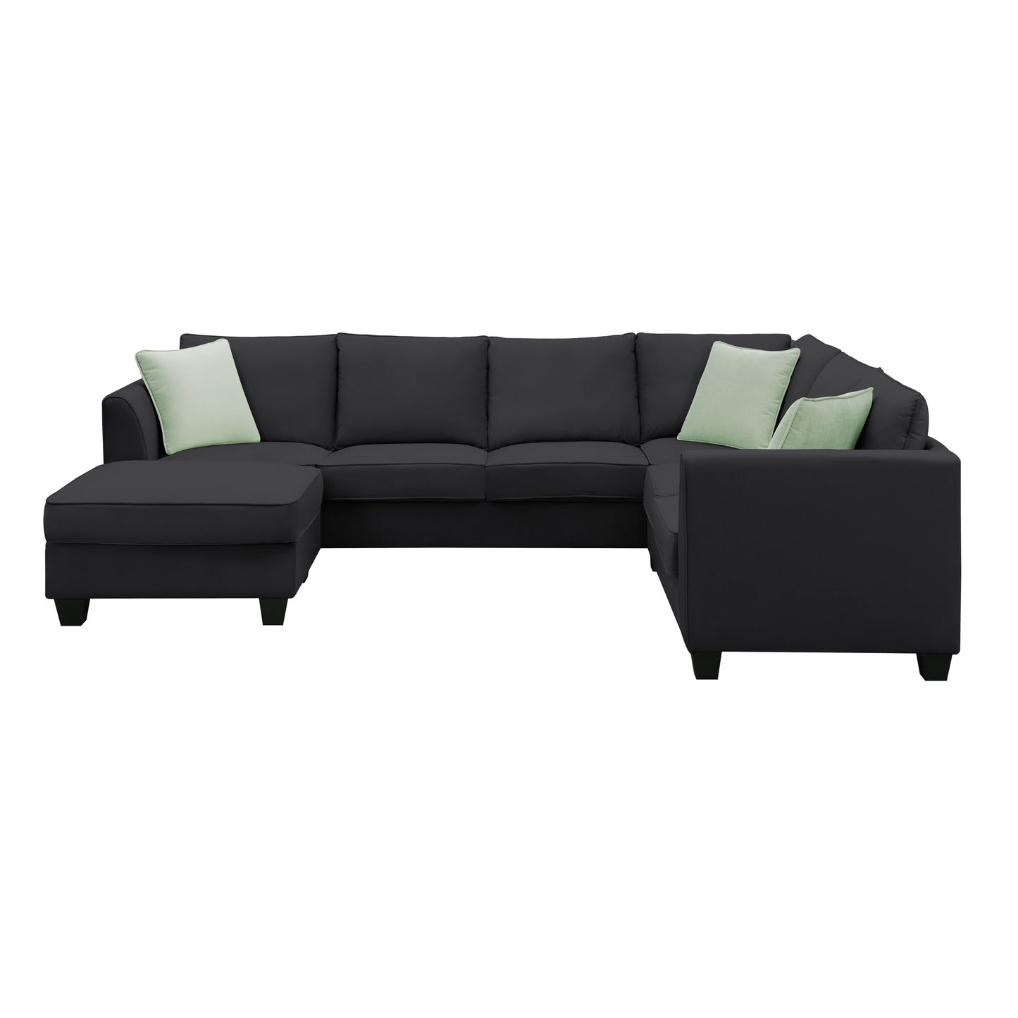 [VIDEO provided] 112*87" Sectional Sofa Couches Living Room Sets, 7 Seats Modular Sectional Sofa with Ottoman, L Shape Fabric Sofa Corner Couch Set with 3 Pillows, Black(New of GS008210AAB)