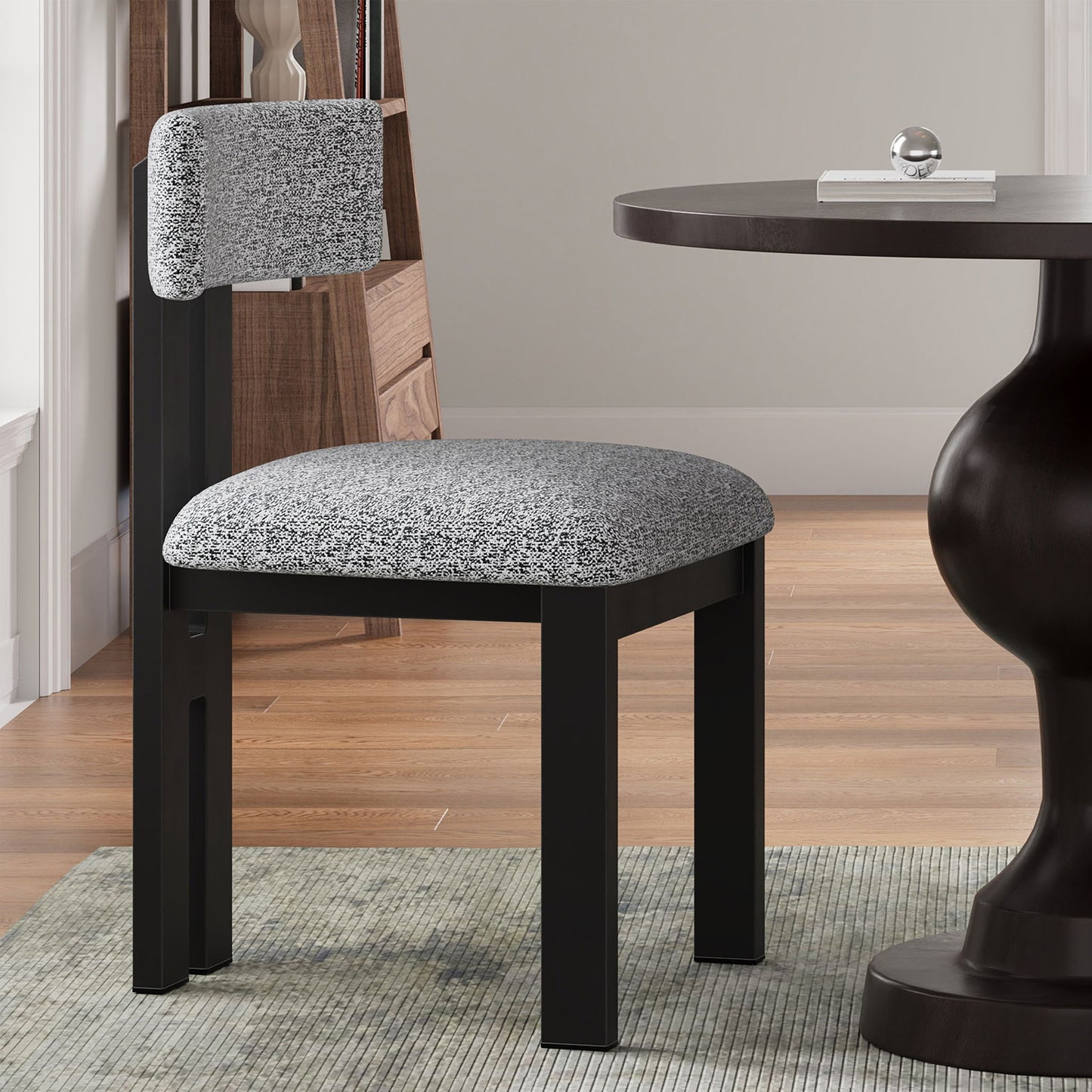 Mid Century 5 Piece Dining Set With Upholstered Metal Leg Chairs And Solid Wood Top Table - Black / White / Natural