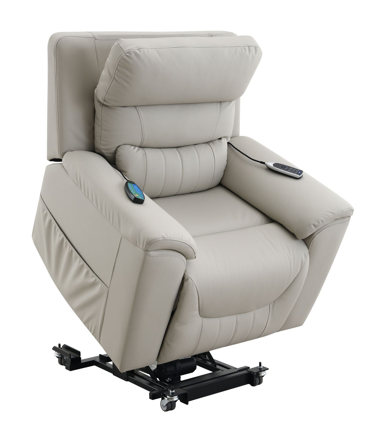 Marsha Light Gray Silicone Synthetic Leather Power Motion Recliner with Lift, Heating & Massage Chair