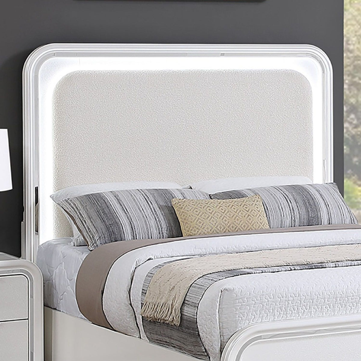 Bed With LED Lights Panel Headboard And Footboard Frame