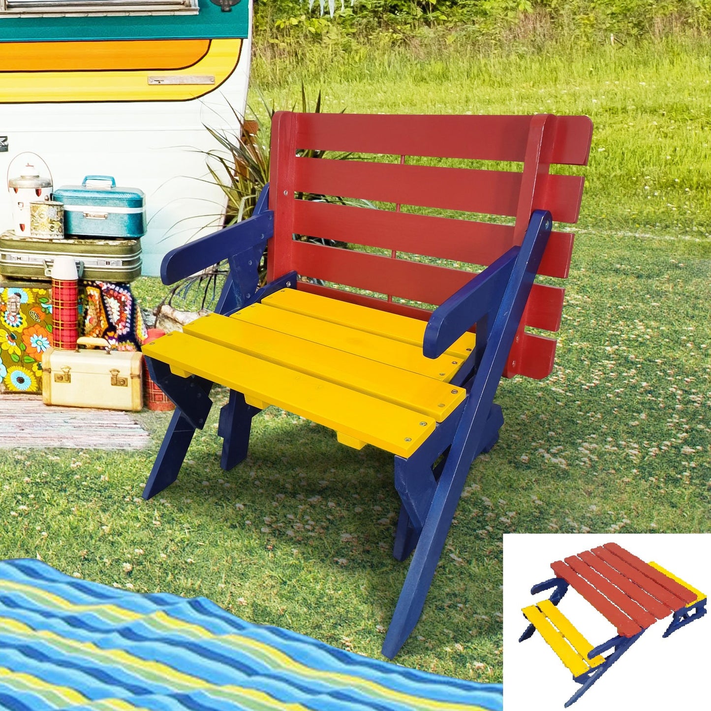 Kids Multi-Functional Arm Chair, Table With 2 Benches All-In-One Set