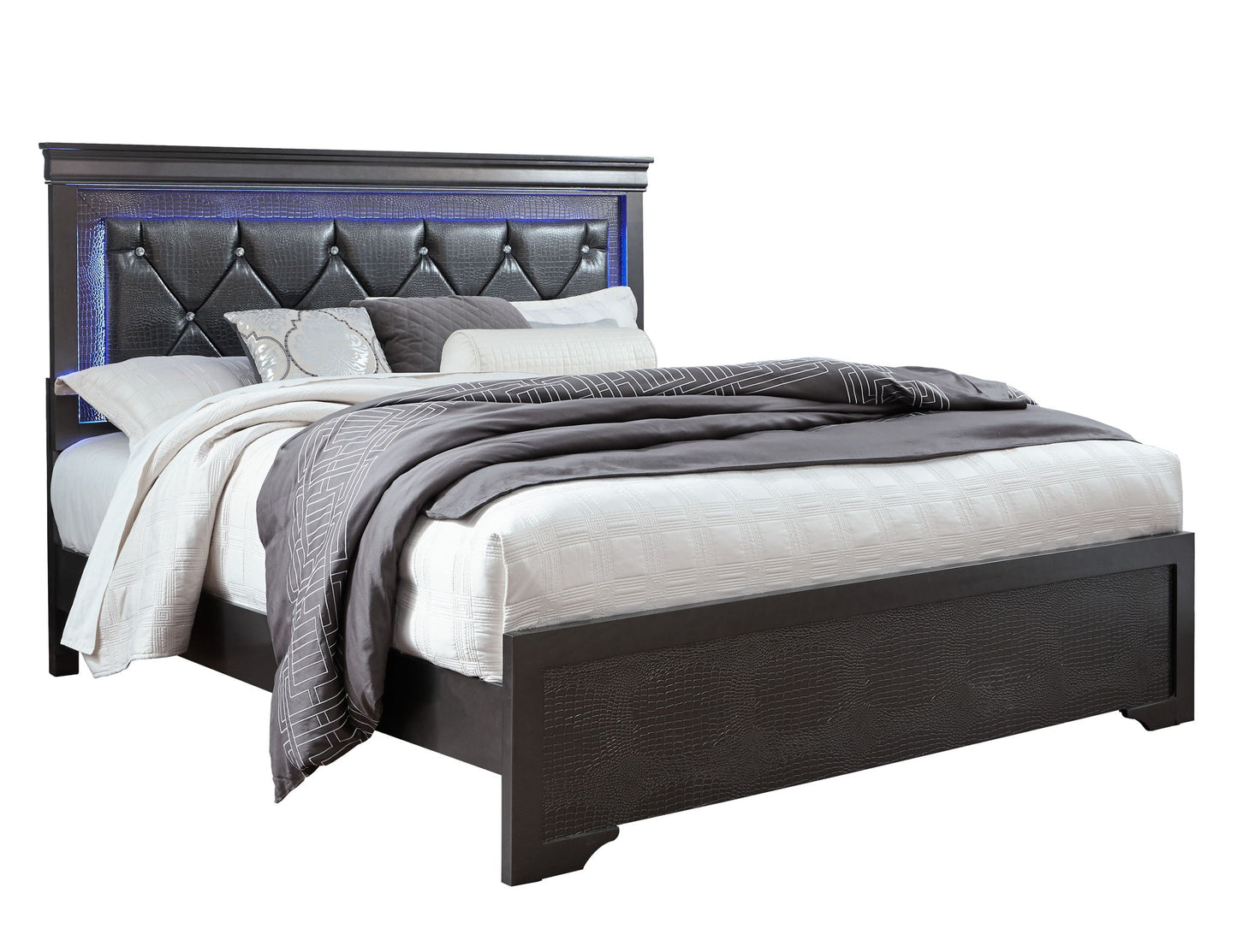 Pompei - Full Bed Headboard With LED Light And Footboard - Metallic Gray