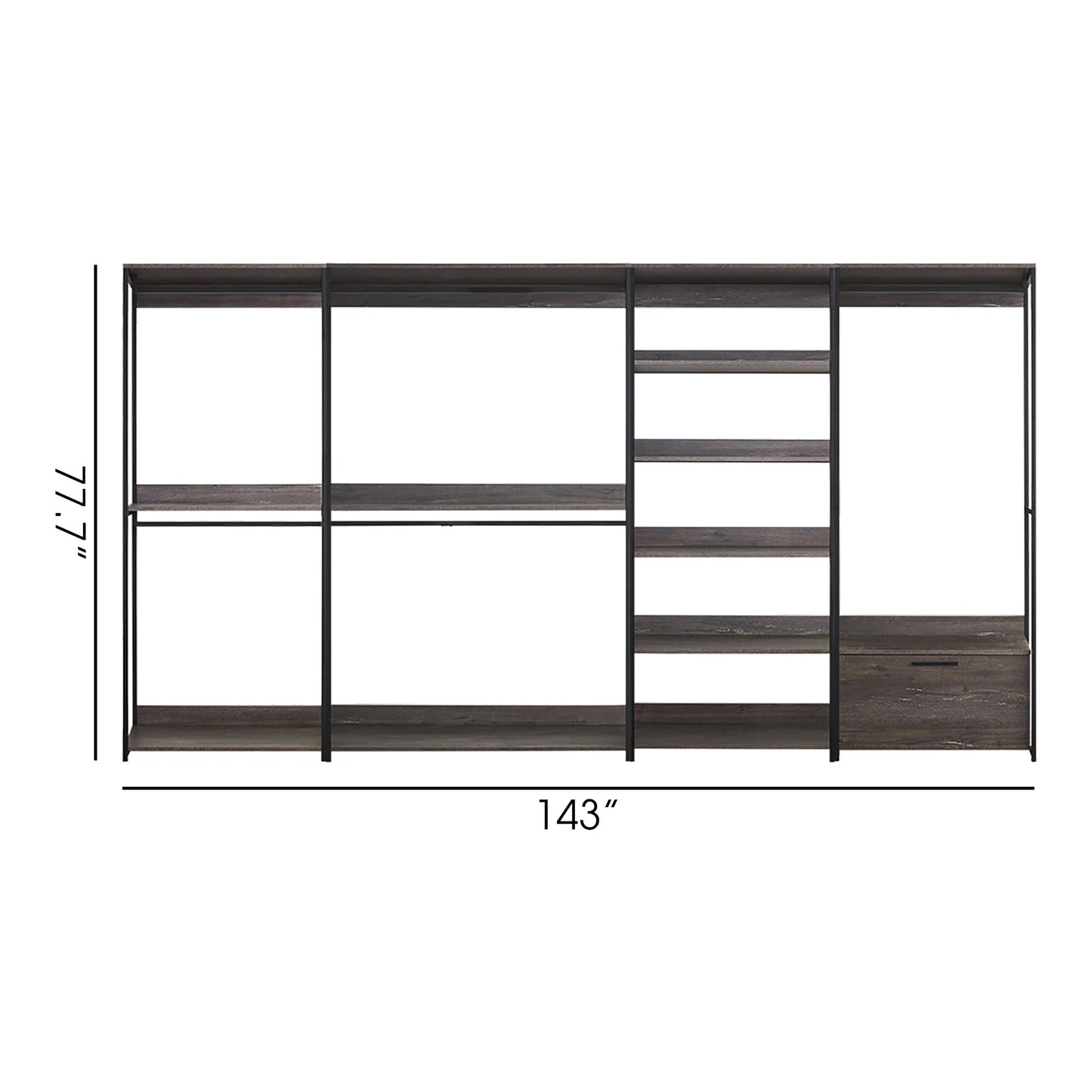 Monica - Wood Walk In Closet System Melamine 143" Modular Storage - Rustic