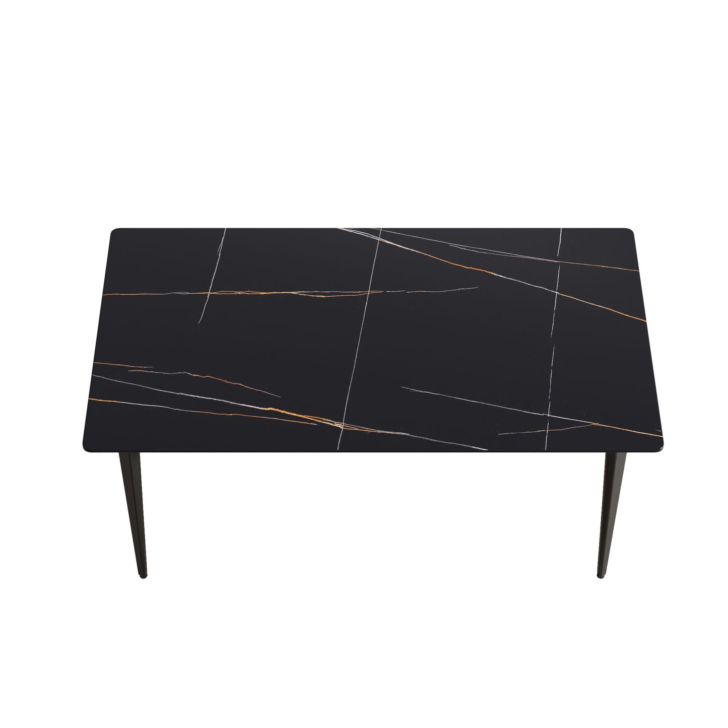 63" Modern Artificial Stone Black Straight Edge Black Metal Leg Dining Table, 6 People - Black