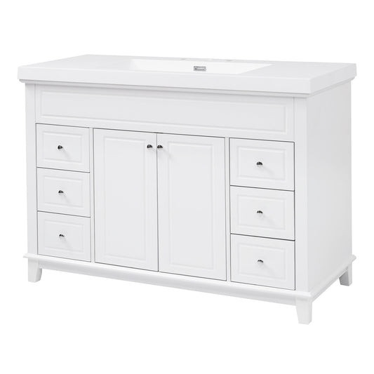 Bathroom Vanity & Sink, 6 Soft Close Drawers & Double Doors - White
