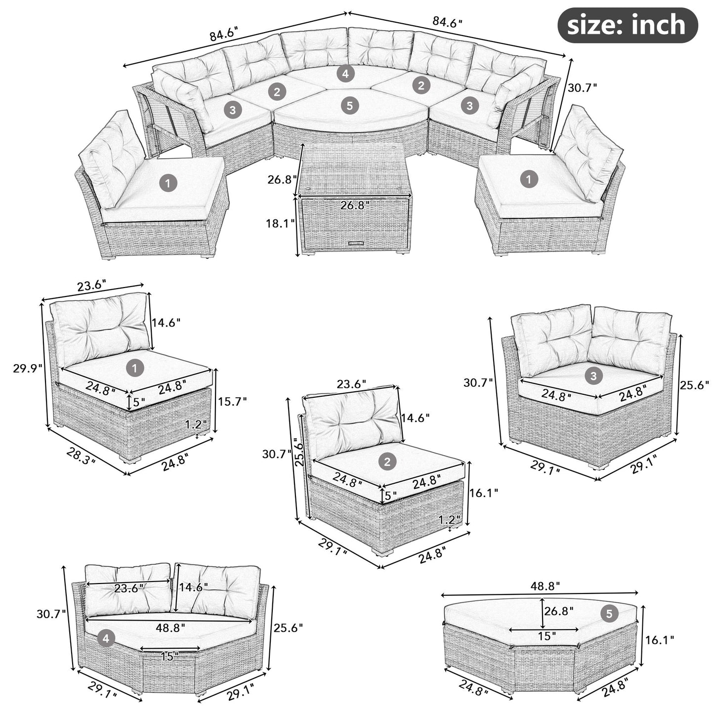 Patio Furniture Set Outdoor Furniture Daybed Rattan Sectional Furniture Set Patio Seating Group With Cushions And Center Table For Patio, Lawn, Backyard, Pool - Gray