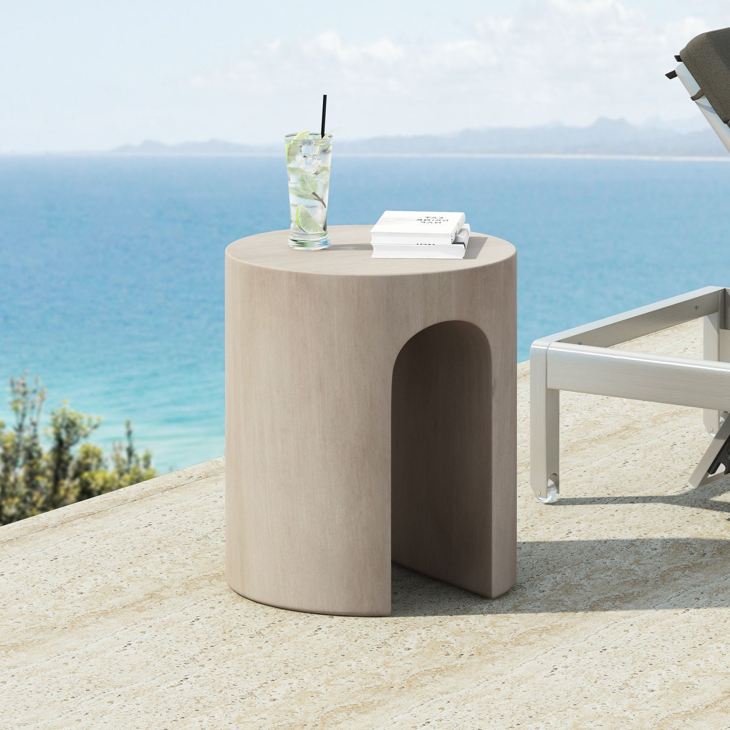 Outdoor Round With U Shape Side Table - Light Gray