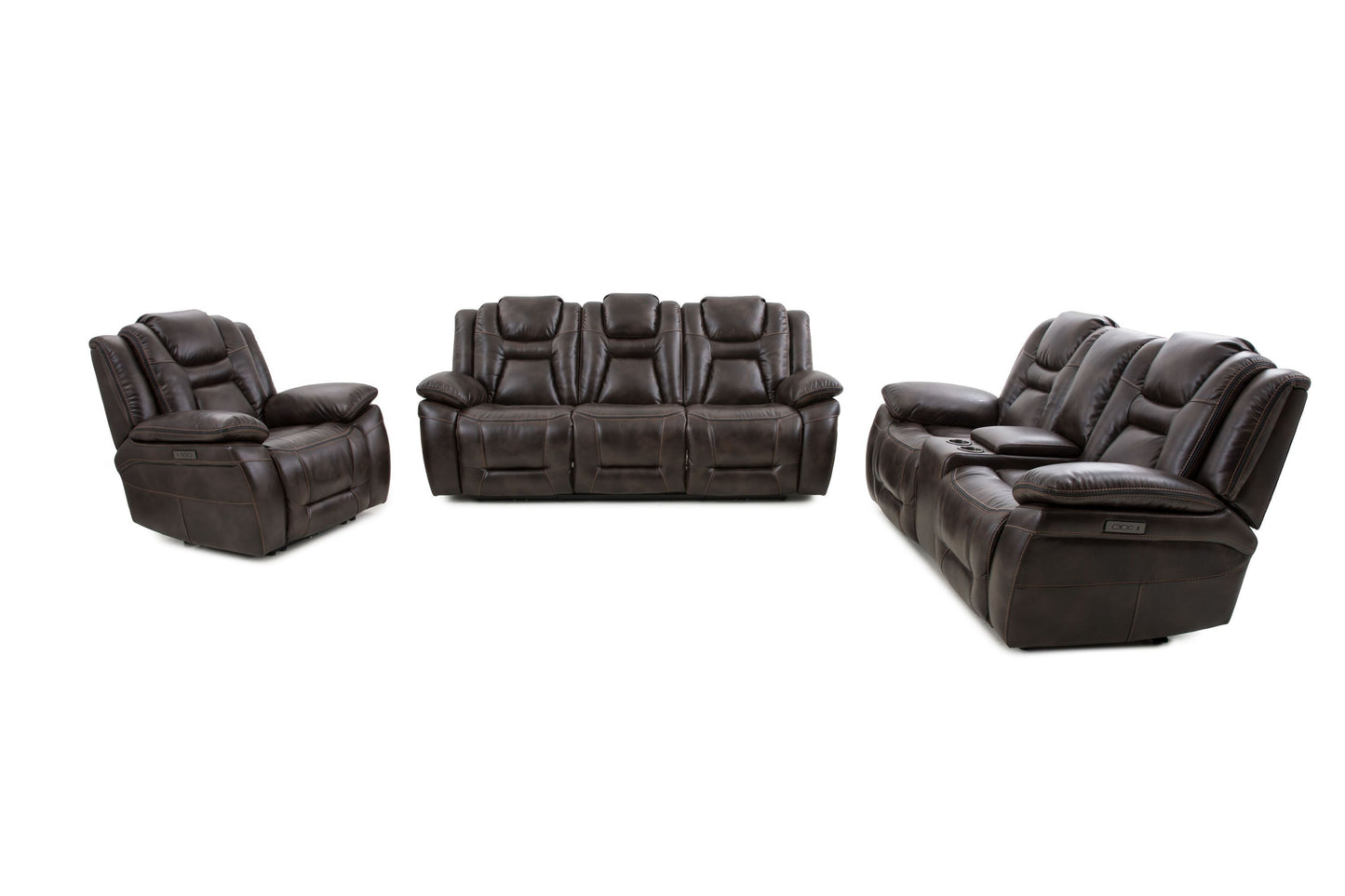 Oportuna - 3 Piece Dual Power Reclining Living Room Set (Sofa, Loveseat, Recliner) - Coffee