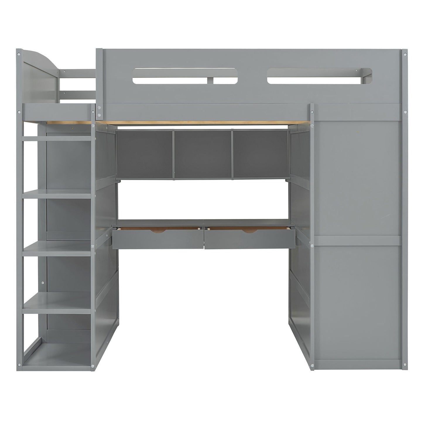 Loft Bed With Desk, Wardrobes, 4 Drawers And 4 Shelves