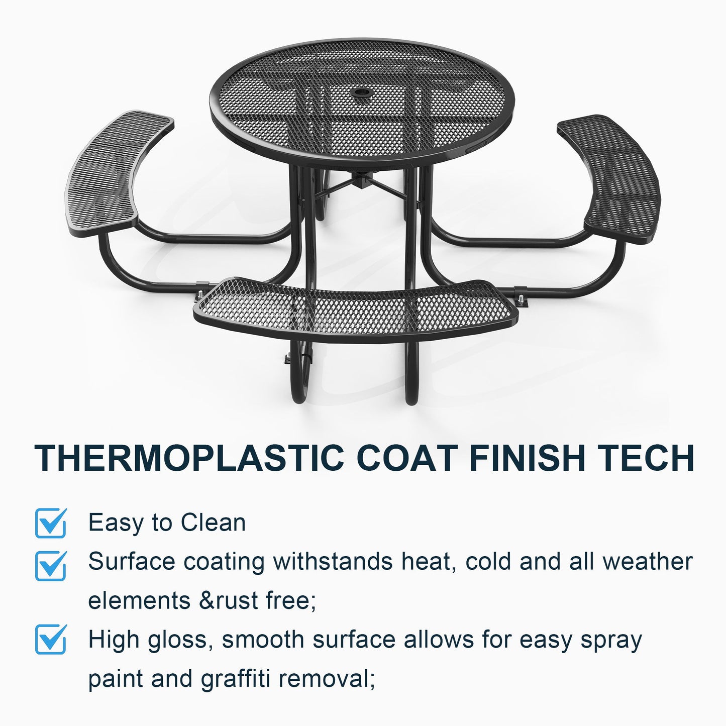 Round Outdoor Steel Picnic Table 46" With Umbrella Pole