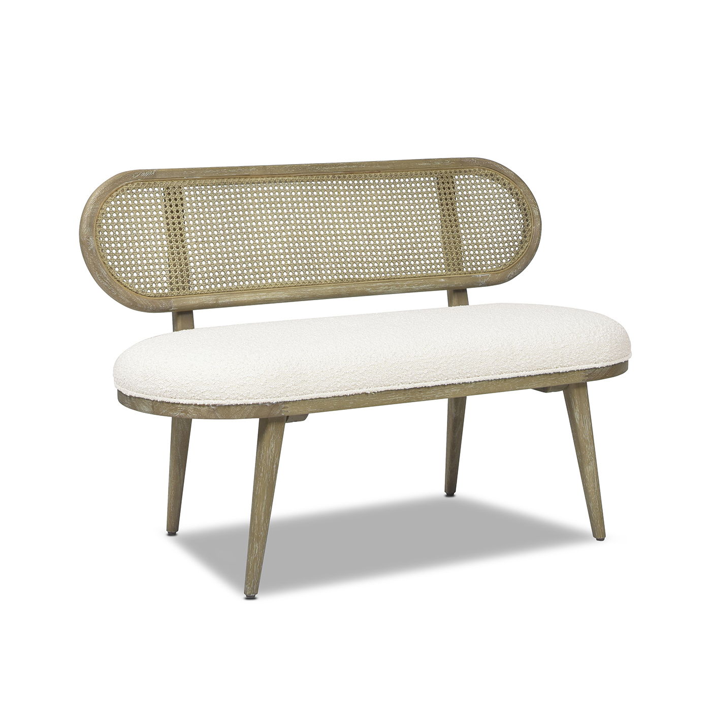 Havana - Cane Upholstered Bench Settee - Ivory White