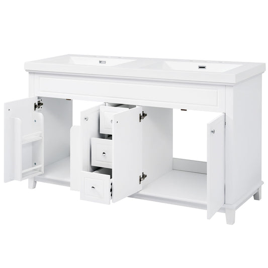 Bathroom Vanity With Double Sinks, 3 Drawers & 4 Doors - White