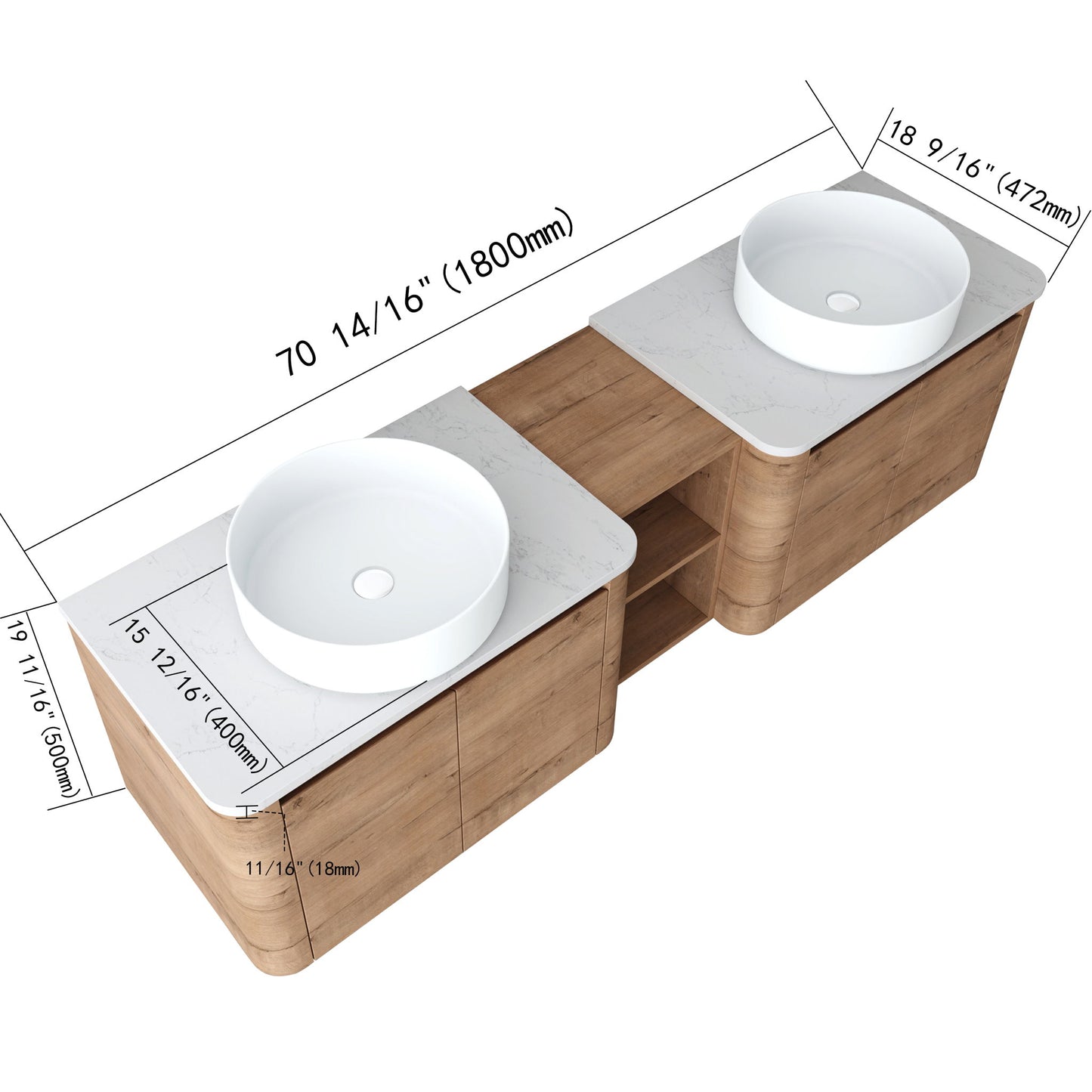 Wall Mounted Bathroom Vanity With Art Sink, 1 Storage Shelf, Soft Close Door