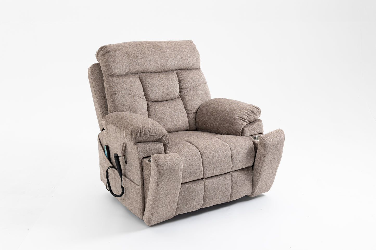 Old age electric lift chair, flat high density foam electric sofa, with heating and massage functions, can tilt to 180 degrees, 2 pocket cup holders, 2 remote controls, dual OKIN motors