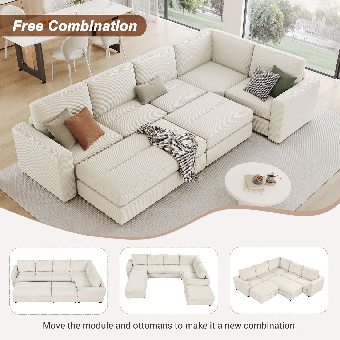 Sectional Couch Sofa Bed Modular Sofa With Two Movable Ottomans For Living Room