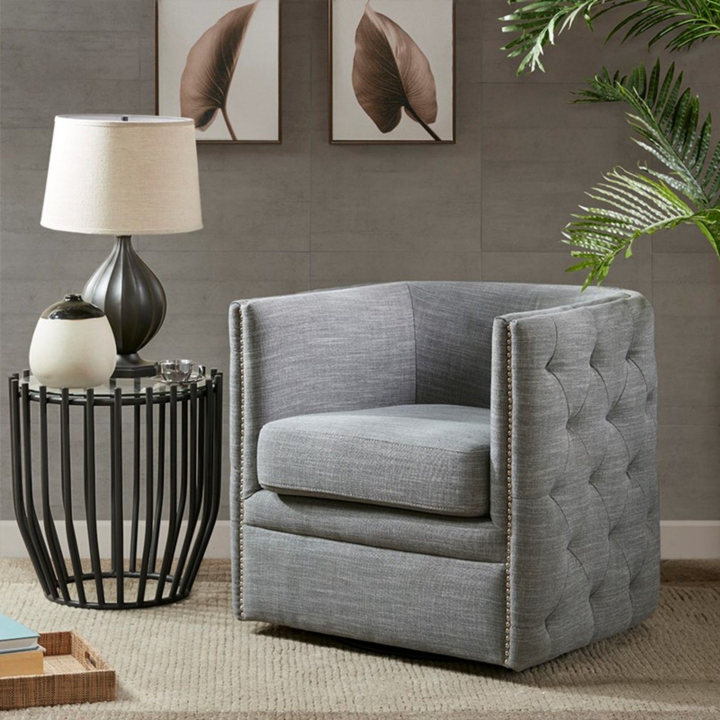 Capstone - Swivel Barrel Chair With Nailhead Accents And Button Tufting