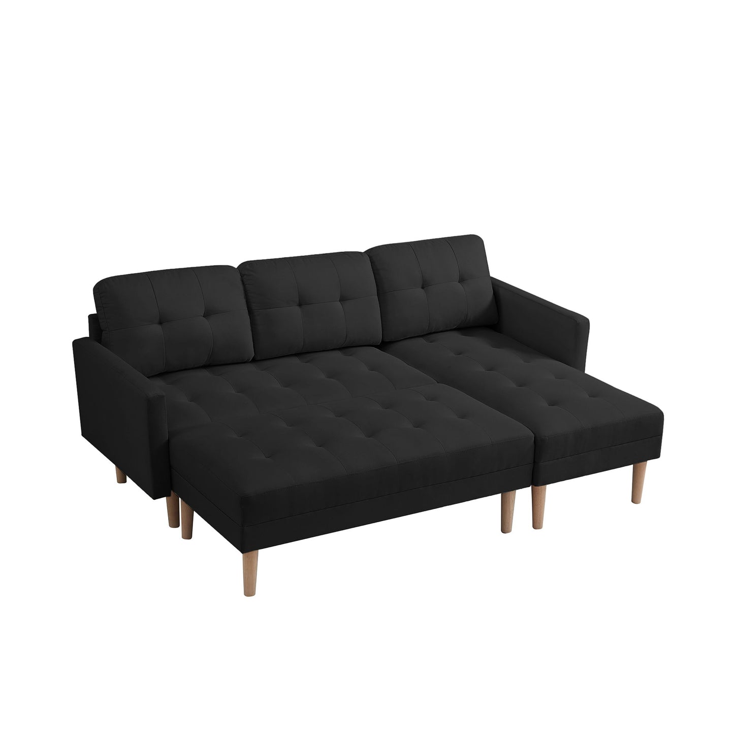 Fabric Right Facing Sectional Sofa Bed, L-Shape Sofa Chaise Lounge With Ottoman Bench