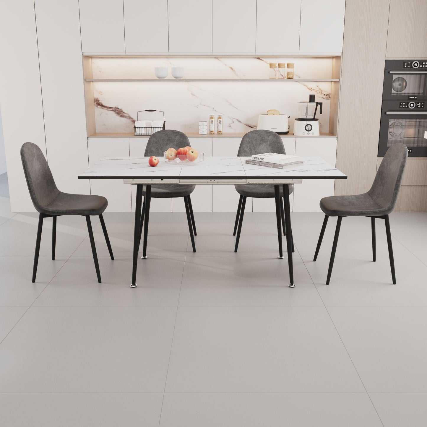 Modern Extendable Dining Table And Chair Set For 2 - 6 People