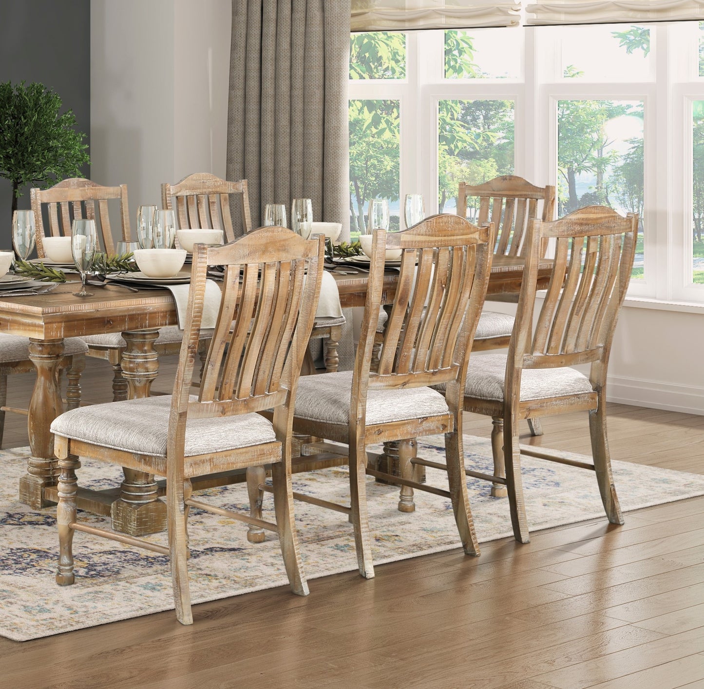 Traditional Dining Set 9pc Extendable Table and 8 Side Chairs Wheat Finish Wooden Dining Kitchen Furniture