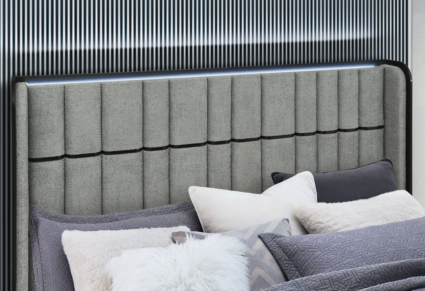 Isabella - Queen Bed Headboard With LED - Gray