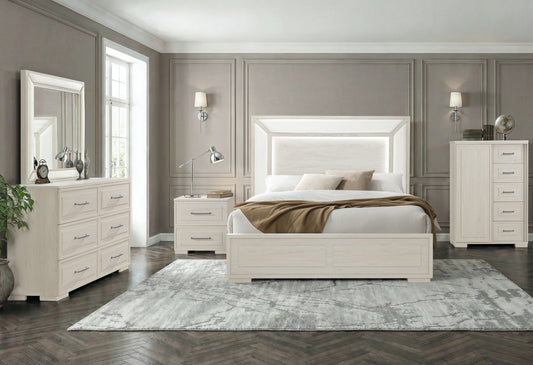 Clara - 5 Piece King Bedroom Set (Bed, Dresser & Mirror, Nightstand, Chest) - Beige