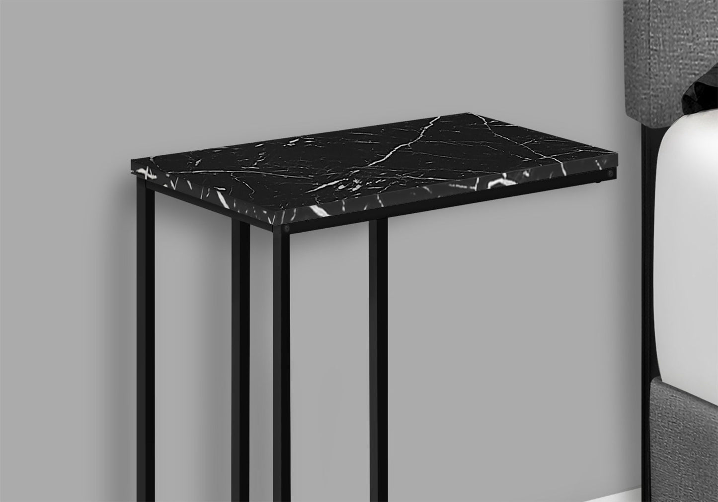 Accent Table, C - Shaped, Marble Look Modern Design - Black