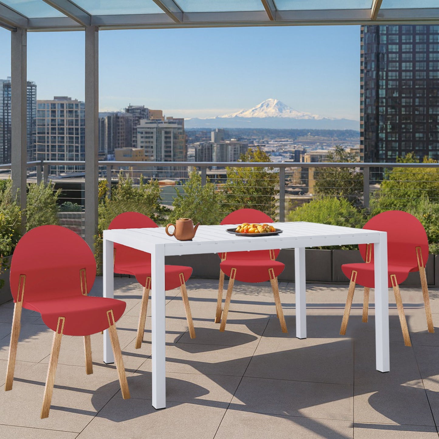 4 Piece Set Of Single Chairs With Long Table