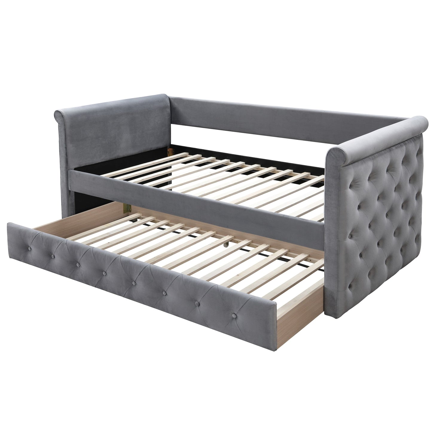 Contemporary Button Tufted Daybed With Slat Trundle