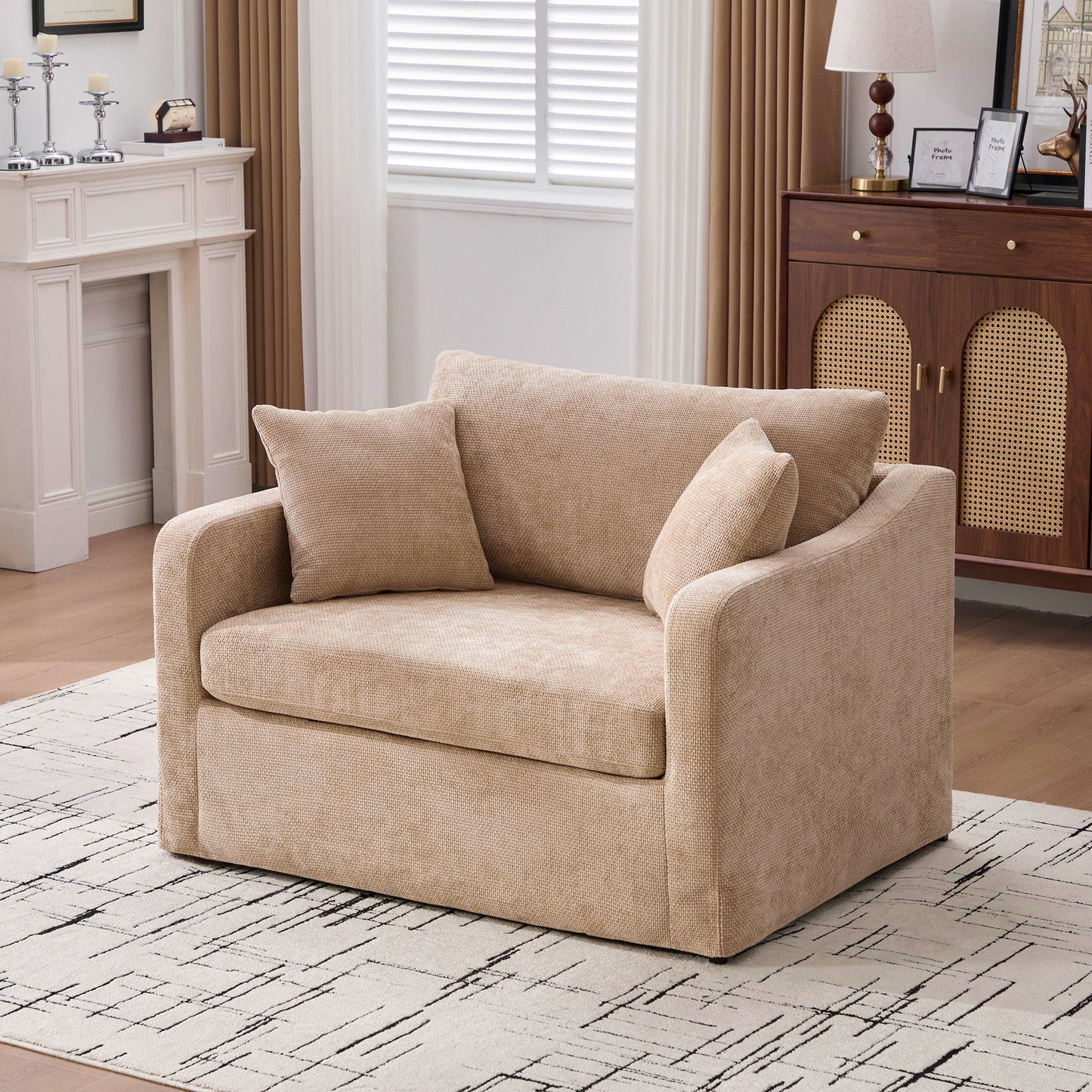Farmhouse Accent Chair With 2 Bolster Pillows