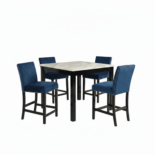 Modern 5 Piece Counter Height Dining Set With Tufted Nail Head Chairs