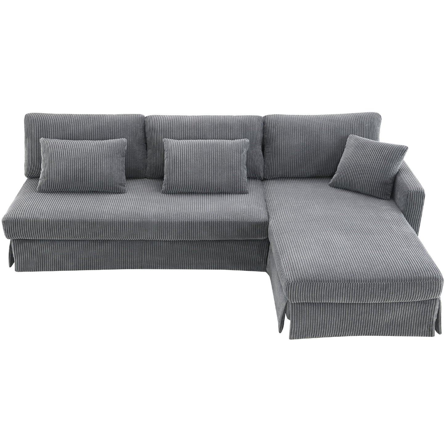 Modern L-Shaped Corduroy Sofa With Reversible Chaise, 4-Seat Upholstered Sectional Indoor Furniture, Convertible Sleeper Couch With Pillows For Living Room, Apartment