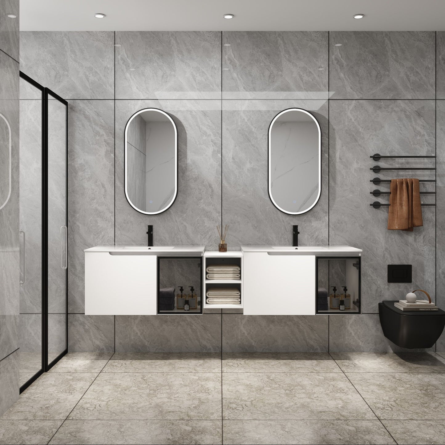 Wall Mounted Bathroom Vanity With Sink, Soft Close Doors, Cabinet & Half Door