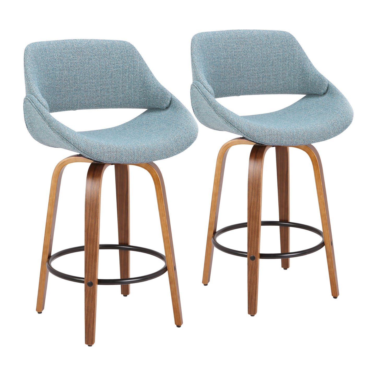 Fabrico - Mid Century Modern Fixed Height Counter Stool And Round Footrest (Set of 2)