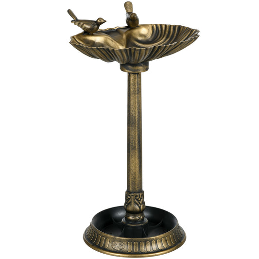 Outsunny - Antique Bird Bath With Pedestal Flower Planter Base, Vintage Style Decorative Birdbath, Bird Feeder Bowl & Planter Decoration Yard Statue - Bronze